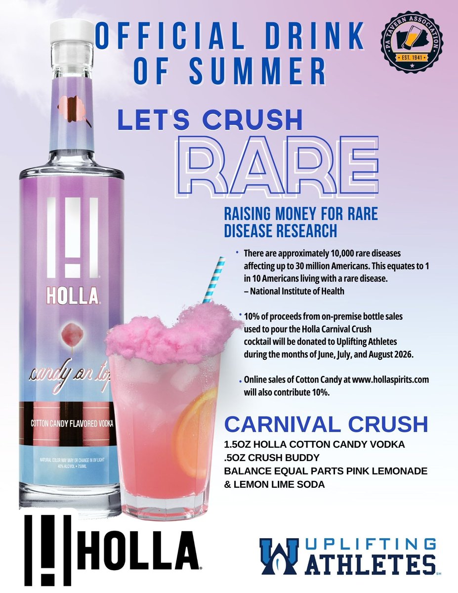 TavernPa's tweet photo. Don't forget ... Pennsylvania has an official summer cocktail for 2026 as declared by #PaTaverns and #PaClubs ... the Carnival Crush ... and it benefits a great cause. Ask your bartender for one today. https://t.co/oBCJf9LCW9 #Pennsylvania #PaRestaurants @HollaSpirits https://t.co/Qxg6KnlmyI