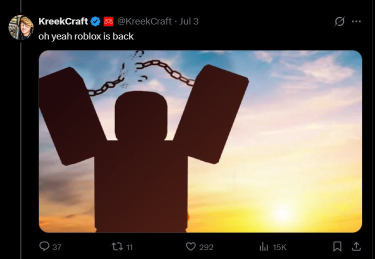 Roblox_RTC's tweet photo. @KreekCraft you used to be so happy.. https://t.co/1rRAFK5HXS