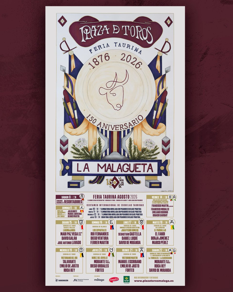 malagatoros's tweet photo. 💣💣💥 Málaga, un ferión para celebrar el 𝟭𝟱𝟬 𝗔𝗡𝗜𝗩𝗘𝗥𝗦𝗔𝗥𝗜𝗢 de la plaza de toros.

Figuras, triunfadores y malagueños se citan para la llegada de 𝗧𝗔𝗨𝗥𝗢𝗘𝗠𝗢𝗖𝗜𝗢́𝗡 al frente de La Malagueta.

¡𝗡𝗢𝗦 𝗩𝗘𝗠𝗢𝗦 𝗣𝗥𝗢𝗡𝗧𝗢! ⏳⏳ https://t.co/c4yEPBfc07