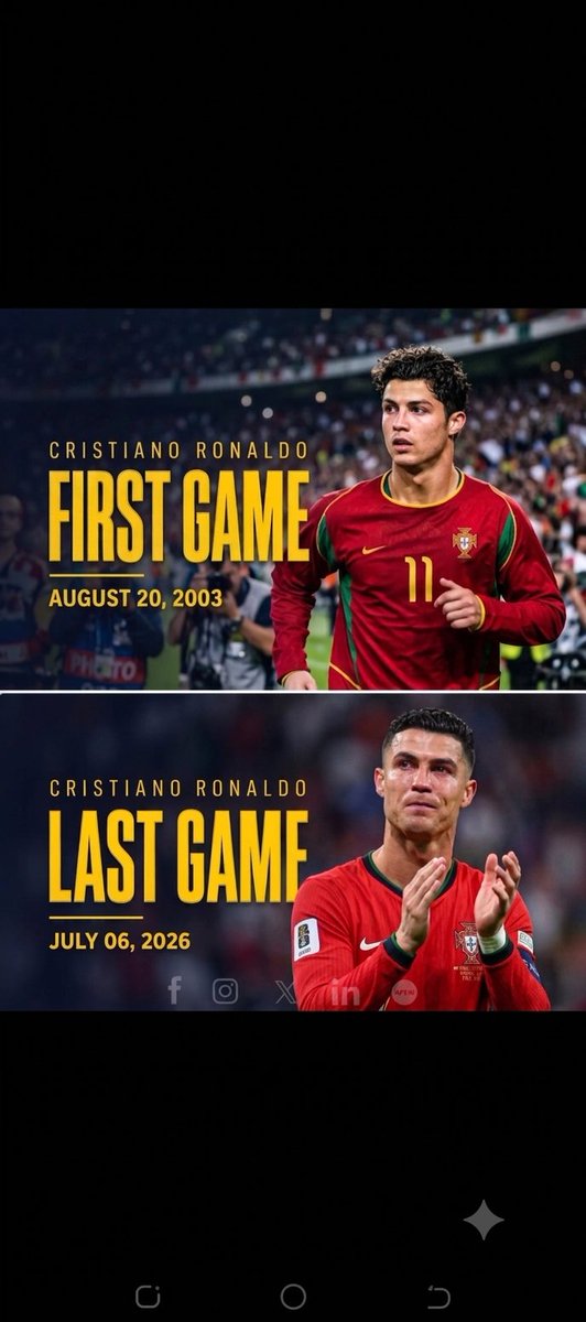 charlotte_73675's tweet photo. From his first touch in 2003 to his final bow in 2026, the legend who changed football forever. Thank you, CR7. 👑🇵🇹⚽
#CR7 #CristianoRonaldo #Ronaldo #Portugal #FootballLegend #GOAT #FarewellCR7 #Siuuu https://t.co/3iVFbSoSq0