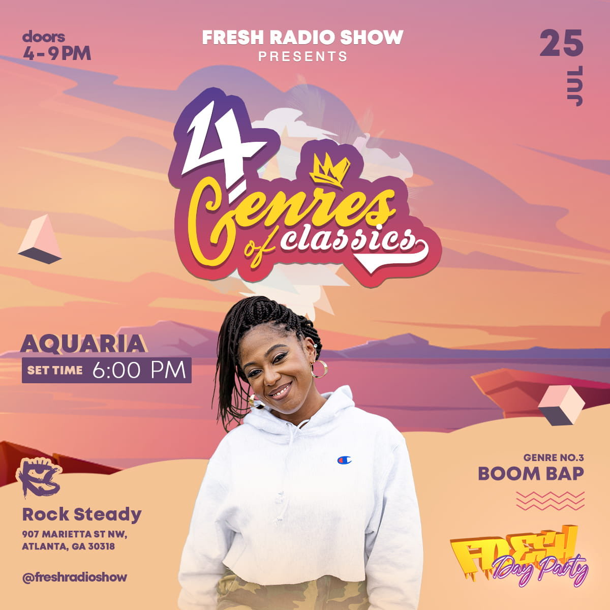 DJAquaria's tweet photo. Back at it w my FRESH DAY PARTY Family!

Check out the next installment of FDP, as I rock out all boom bap in the 4 genres of classics 🎤🎶

📅 SAT, 7/25
🕓 4-9PM
📍 @rocksteadyatl
🎫 https://t.co/CLas8tsuhI

#Atlanta #AtlantaEvents #FreshDayParty #ThingsToDoInAtlanta https://t.co/9U5sOz7GU5