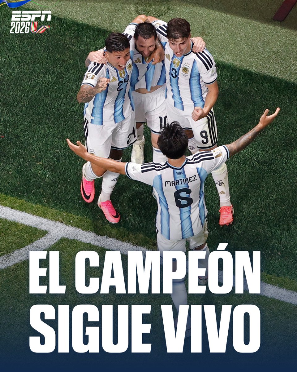 RadioDisneyMX's tweet photo. ¡QUÉ PARTIDO! 🔥
Argentina vino de atrás y remontó un 2-0 en contra al minuto 80.
¡La campeona del mundo sigue viva! 🇦🇷
#RadioDisneyMéxico #ESPNMX https://t.co/AZybsihbJk
