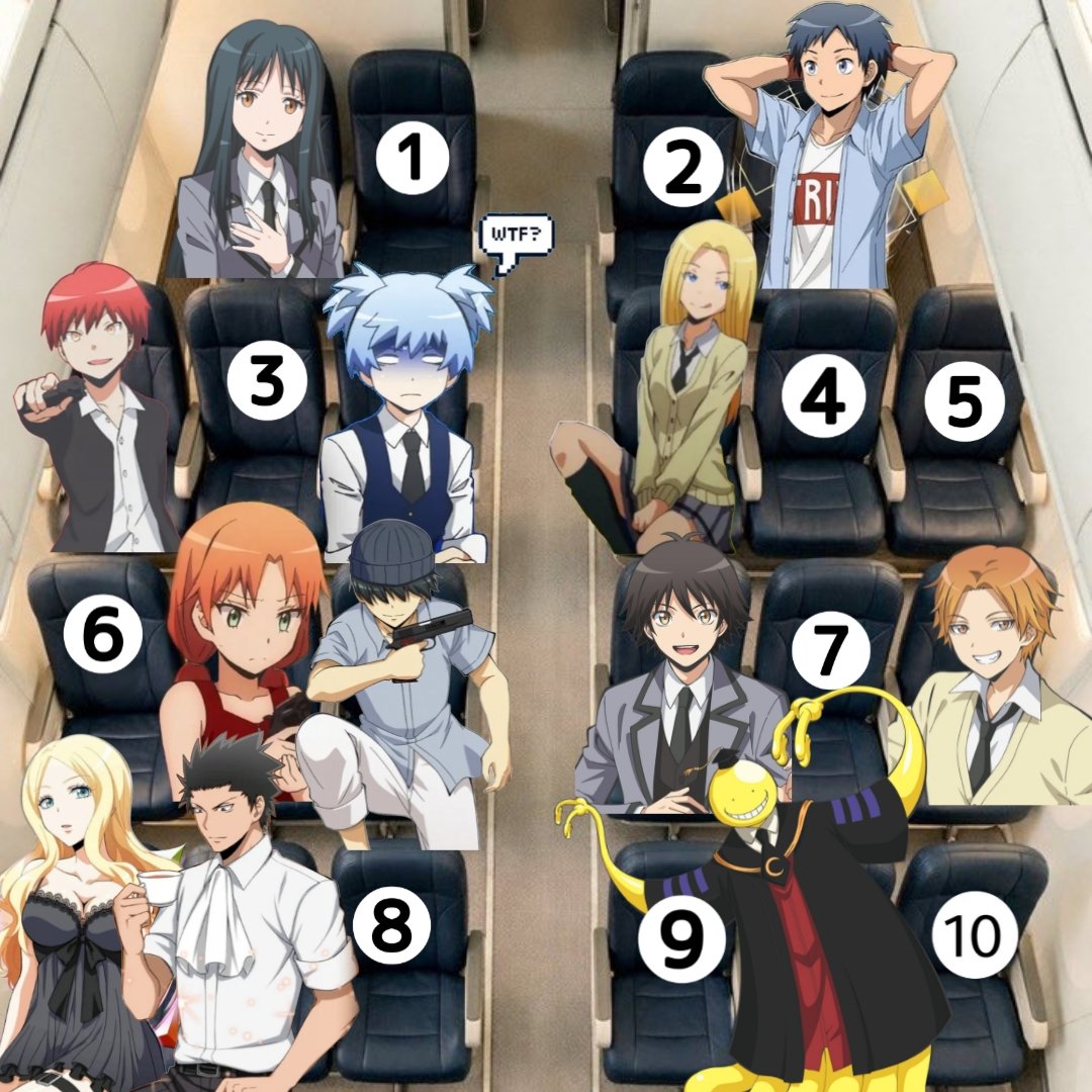 DailyKoroSensei's tweet photo. The flight goes 16h... Where are you sitting? 👀🌙🎓 
フライトは 16 時間ですが、どこに座りますか
#暗殺教室 #殺せんせー #潮田渚 #赤羽業 #茅野カエデ #AssassinationClassroom https://t.co/gKkOmsCxjH