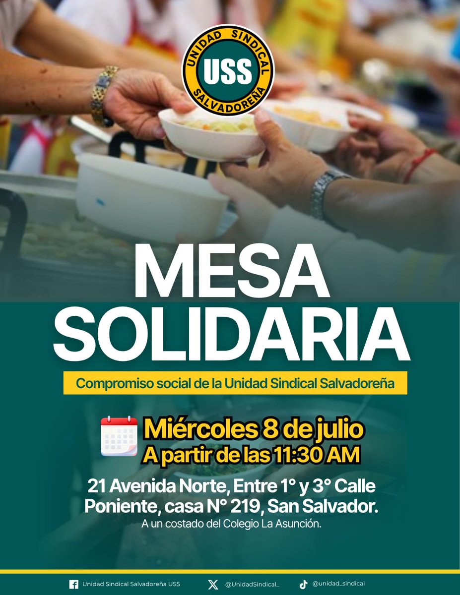 FuerzaSv_'s tweet photo. Nadie debería enfrentar el hambre en soledad.

El Programa Mesa Solidaria nace del corazón de la Unidad Sindical Salvadoreña con un propósito claro: compartir un plato de comida, pero también esperanza, dignidad y la certeza de que siempre habrá una mano dispuesta a ayudar.

Porque cuando un trabajador o una familia atraviesa momentos difíciles, la solidaridad deja de ser una palabra y se convierte en una acción que cambia vidas.

#MesaSolidaria #UnidadSindicalSalvadoreña #Solidaridad #Trabajadores #ElSalvador