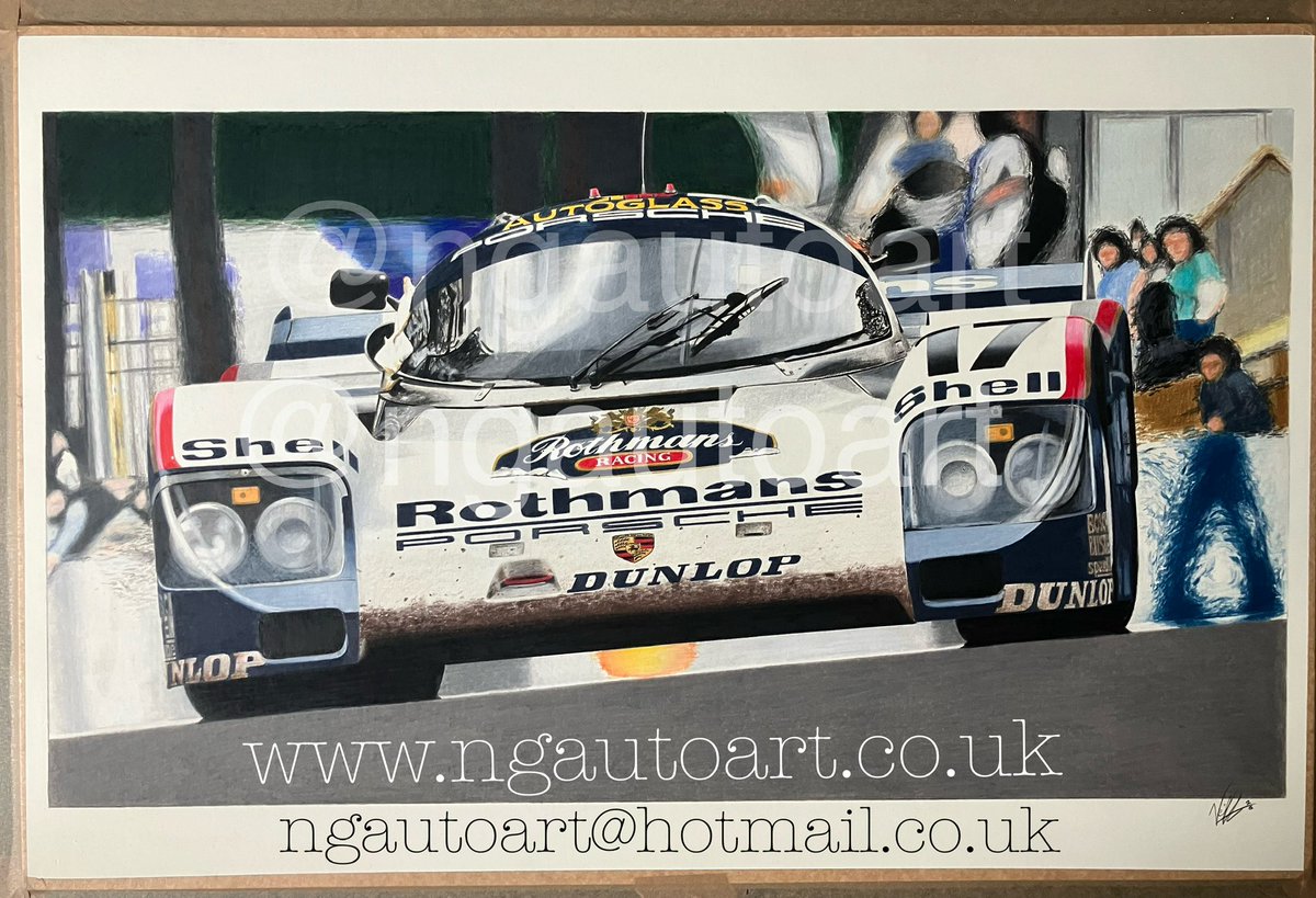 NGAutoArt's tweet photo. Hello. This is the final call for deposits for A2 prints of my drawing of the 1987 LM winning Porsche 962C. Limited to 17 prints, they’ll be signed, numbered and have a certificate.

£50 deposit for the initial total price of £150+p&amp;p, which will rise soon.

#LeMans #Porsche #art https://t.co/QNbK8uYxNA