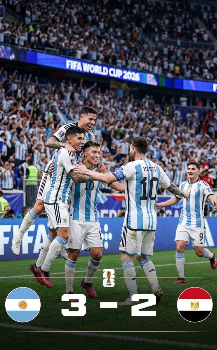 paddyobinna1's tweet photo. 🚨🇦🇷 Argentina survive a 3-2 thriller against Egypt to reach the next round! What a game! 🔥⚽

Did Argentina deserve the win? 👇

#Argentina #FIFAWorldCup #WorldCup2026 #Football #VamosArgentina

What a game? https://t.co/aqFyFM7GtZ