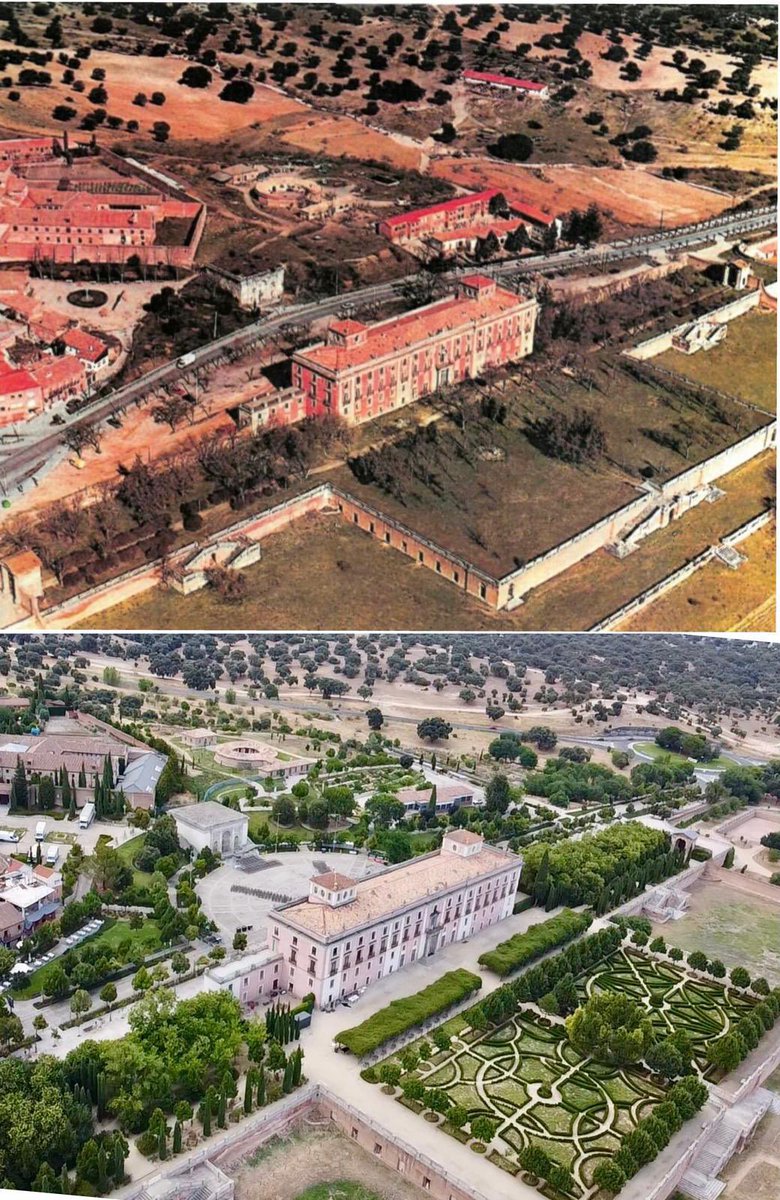 Ayto_Boadilla's tweet photo. Ayer os dejábamos esta foto antigua del Palacio y su entorno. 

Hoy, hacemos lo mismo, pero comparándola con una de la actualidad.

Disfrutad del antes y el después. https://t.co/cUoYH6fDOl