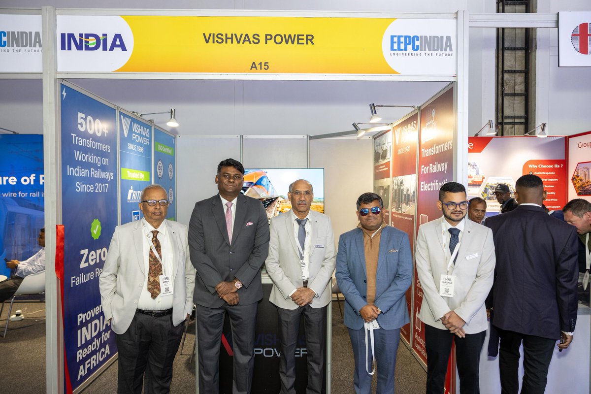 indiainjoburg's tweet photo. CG Shri S. Koventhan inaugurated M/s Vishwas Power’s stall at AfricaRail Exhibition 2026 in Sandton today.

CG &amp; Consul (Commerce) Shri Harish Kumar also visited RITES &amp; EEPC India pavilions.  
Showcasing India’s strength in railways, power &amp; infrastructure. #IndiaSouthAfrica# https://t.co/ffJOMGar2A