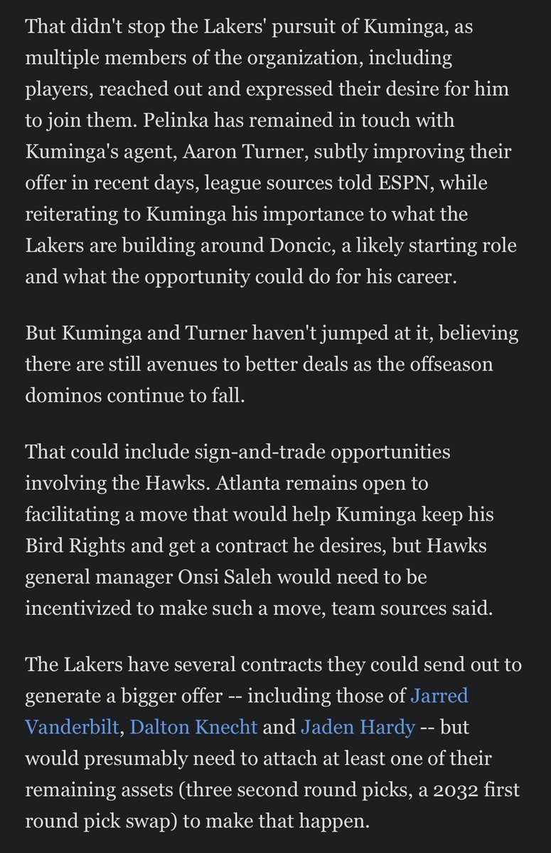 Rome_Beast's tweet photo. looks like the hold up on kuminga signing is money related

kuminga’s camp wants more money and the lakers are still trying to negotiate the contract

hawks are open to a sign and trade to help kuminga get paid

ball seems to be in the lakers court

also kuminga likes cavs/hawks https://t.co/CYsUEhA5XU