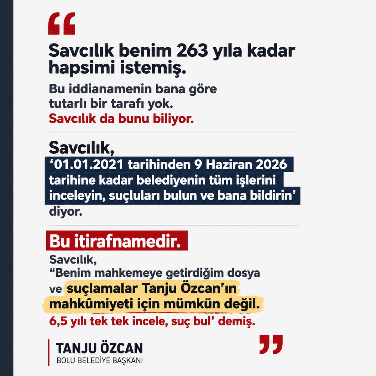tanjuozcanchp's tweet photo. Ben ailemin ve Bolu halkının başını eğdirecek hiçbir şey yapmadım!

Vicdanım rahat, alnım açık.

Bugüne kadar hiçbir kararımda kendime, aileme ya da bir yakınıma menfaat sağlamadım. Veremeyeceğim hiçbir hesabım da yok.

Doğrular er ya da geç ortaya çıkar. https://t.co/EbcXBJdM03