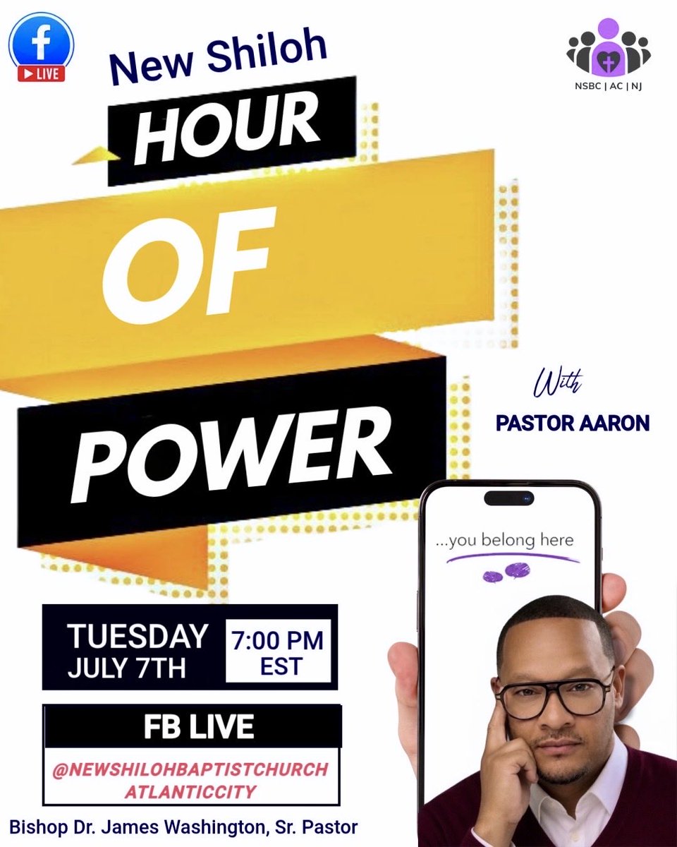 NewShilohACNJ's tweet photo. #Tonight 
⏰ Hour of Power Bible Study 🙏

Join us tonight, June July 7, 2026 at 7:00 PM on Facebook Live for an uplifting and empowering Bible Study with Pastor Aaron.

📖 Come ready to be refreshed in the Word! https://t.co/c6M0ndepeg