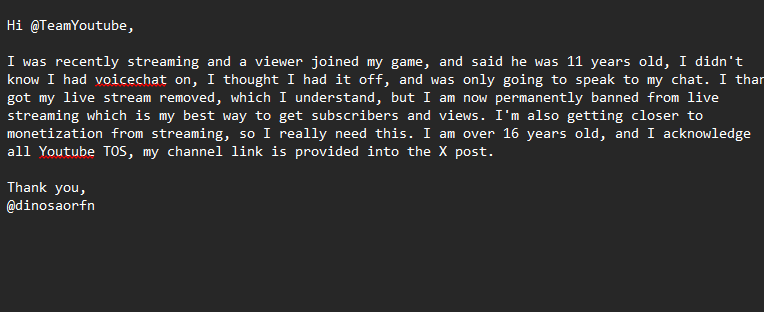 dinofv11's tweet photo. @TeamYouTube 

Please read the image provided in the post

https://t.co/laBjp48BH0 
Channel ID: UCb-pt27UwKB78l5Xq2Z8qGg https://t.co/jnOaViaL1c