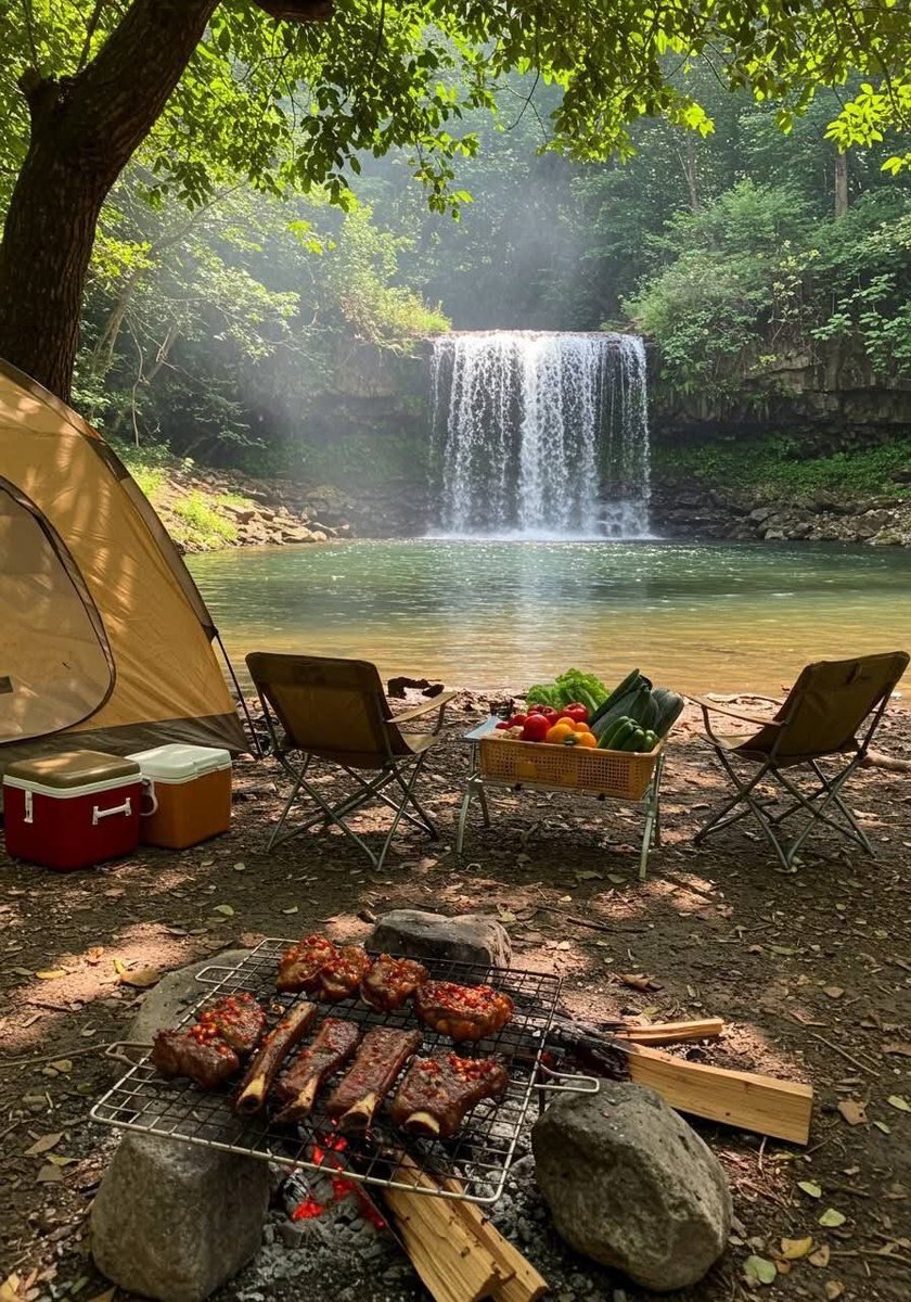 planet_peace02's tweet photo. Chair, campfire, and the sound of falling water https://t.co/O0d51oPj1Y