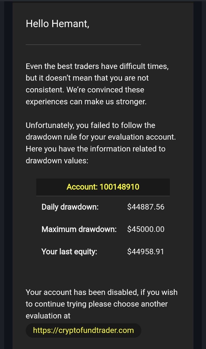 CryptoHemant97's tweet photo. I've been trading with @CFTradercom @alanshz for almost 1 year and have successfully received 9+ payouts. Until now, my experience has been positive, which is why this situation is so surprising.

My evaluation account was breached due to the maximum drawdown rule, but after reviewing my trade history multiple times, I can't reconcile the equity calculation.

At the time of the breach, my only open position was a LABUSDT short that was already in significant profit. Even after accounting for approximately $2,142 in funding fees, my calculations still don't match the reported equity.

I'm not looking for special treatment—I'm simply requesting a transparent equity breakdown to understand how the breach was calculated.

I genuinely didn't expect this kind of calculation discrepancy from CFT, especially after trading with them for so long. I hope the team reviews this case carefully.

50,000 + 4108$ ( PNL Of LABUSDT ) - 2141 ( Funding Fees ) - 369 − 51− 2,479

Net Account Balance - 49,072$ 

There is 4000$ Different in My Max Drawdown And Live Equity 

#PropTrading #CryptoTrading