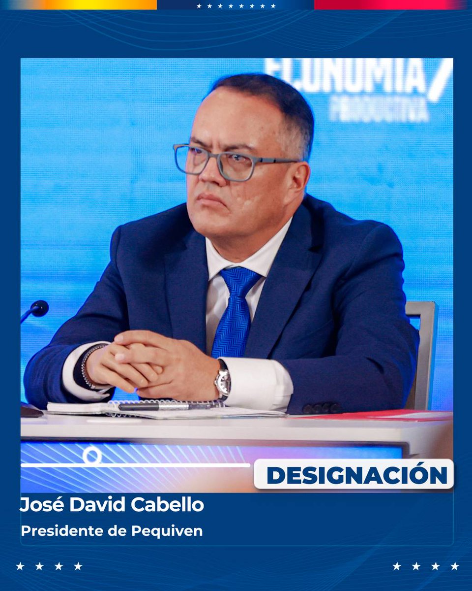 VTVcanal8's tweet photo. #Repost: Presidenta (E), Delcy Rodríguez 

He designado como nuevo presidente de Pequiven a José David Cabello, quien asume la responsabilidad de seguir fortaleciendo esta empresa estratégica para el desarrollo petroquímico, industrial y productivo de nuestro país. Le deseamos el mayor de los éxitos en esta nueva tarea, en aras de seguir impulsando el desarrollo de la industria petroquímica y la consolidación del Motor Hidrocarburos, al servicio del pueblo venezolano.