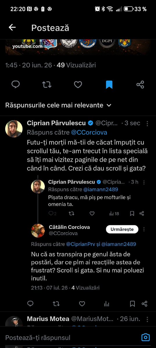 CiprianPrv's tweet photo. Futu-ți morții mă-tii de căcat împuțit cu scrollul tău, te-am trecut în lista specială să îți mai vizitez paginile de pe net din când în când. Crezi că dau scroll și gata? https://t.co/TZR2XXgfrC