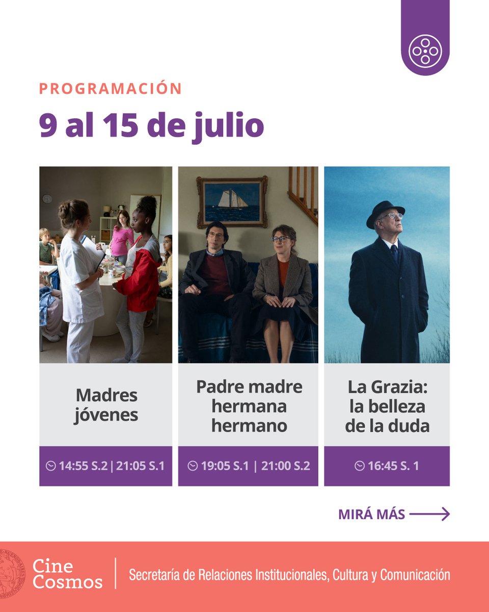 CosmosUBA's tweet photo. 🗓️ Agendá la #CarteleraCosmosUBA – del 9 al 15 de julio 

Feriado 9 y 10 de julio abierto

📍 Av. Corrientes 2046 
🎟️ Entradas en boletería el mismo día de la función
🎬 ¡Vení al #CosmosUBA! 

📲Mirá toda la info en https://t.co/ss3RqAOBtH https://t.co/vv1kUDbjA4