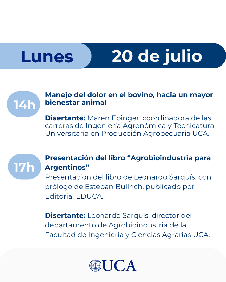 UCA_Oficial's tweet photo. La UCA estará presente en la 138º Exposición de Ganadería, Agricultura e Industria Internacional, del 16 al 26 de julio en el predio ferial La Rural, con un stand (MQ1 del Pabellón Verde) y tres conferencias https://t.co/yvVYbSw5QN https://t.co/hSxBhOrp12