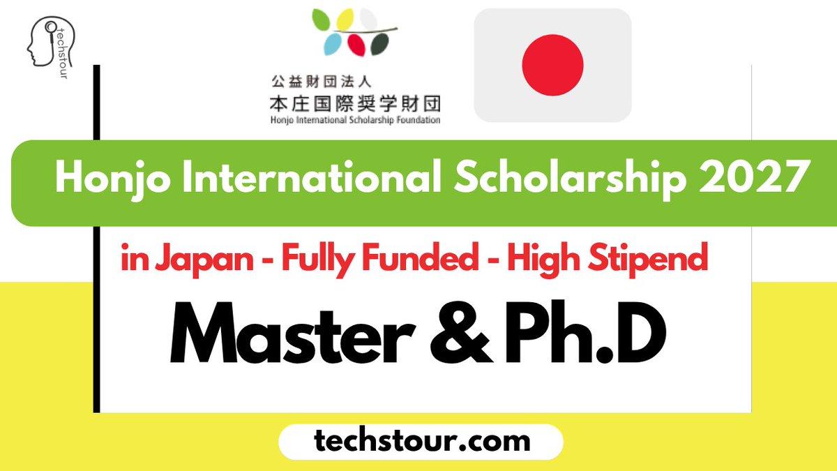 scholarshipcsc's tweet photo. Honjo International Scholarship 2026 in Japan (Fully Funded) - Free Study in Japan

Visit: https://t.co/rsLEiS4t5k

Degree: Master &amp; PhD

Deadline: 31 October 2026 https://t.co/mxmskhZl4U