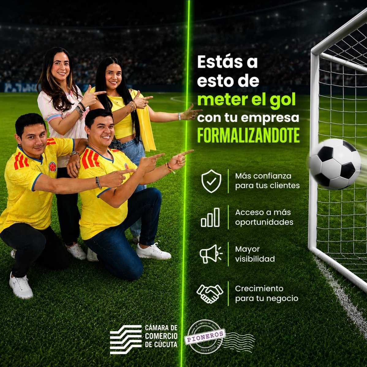cccucuta's tweet photo. ⚽️ Estás a un paso de marcar el gol que hará crecer tu negocio. Formalízate en la Cámara de Comercio de Cúcuta y juega con todas las oportunidades para impulsar tu empresa. https://t.co/srDXpjYhNL
