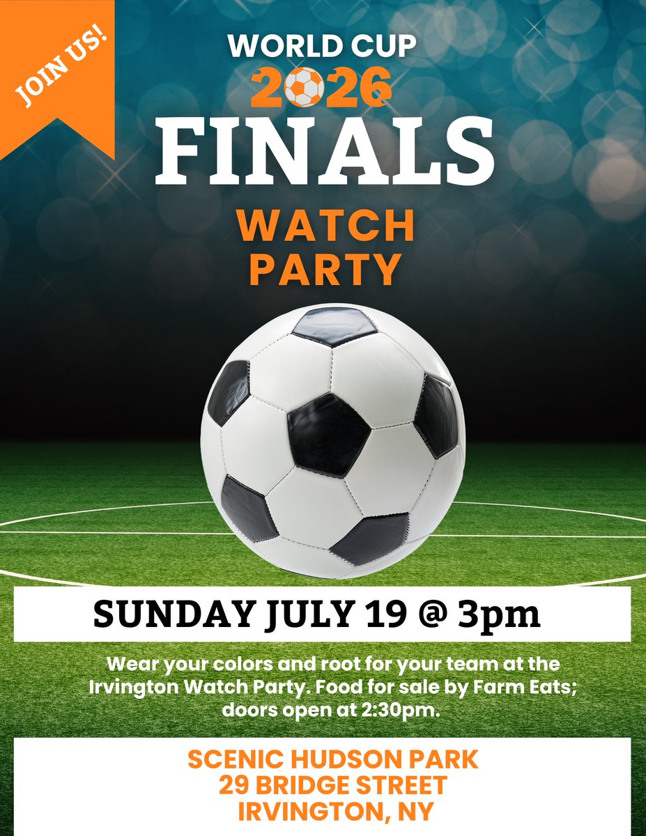 IrvingtonNY's tweet photo. Join us at the Irvington Senior Center on Sunday, July 19, starting at 3:00 PM, as we cheer on the world's best in the 2026 FIFA World Cup Final.

Advanced Registration Required here: https://t.co/B6rvrdUbKX

Irvington Senior Center
Sunday, July 19
3:00 PM (Doors Open at 2:30 PM) https://t.co/BJ1c63hkbe