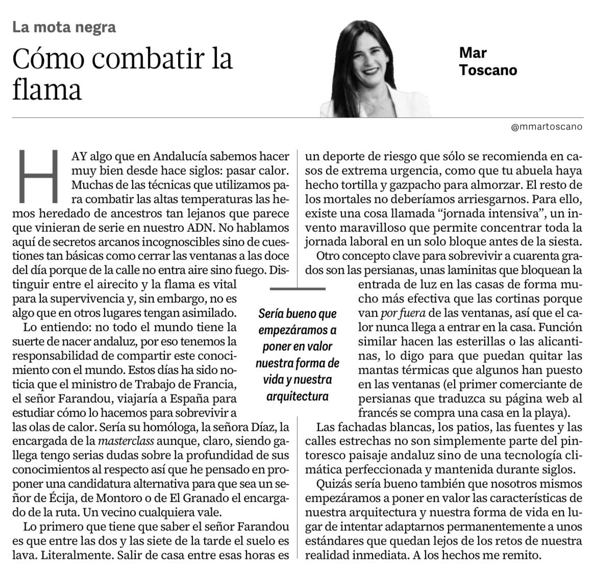 mmartoscano's tweet photo. Cuando un niño nace en Andalucía, automáticamente aparece una abuela para explicarle lo que es la flama y por qué no debe abrir las ventanas entre las dos y las siete. Movida por el espíritu de hermandad del mundial de fútbol, comparto ese conocimiento con el mundo. https://t.co/t1cTWbzMrR