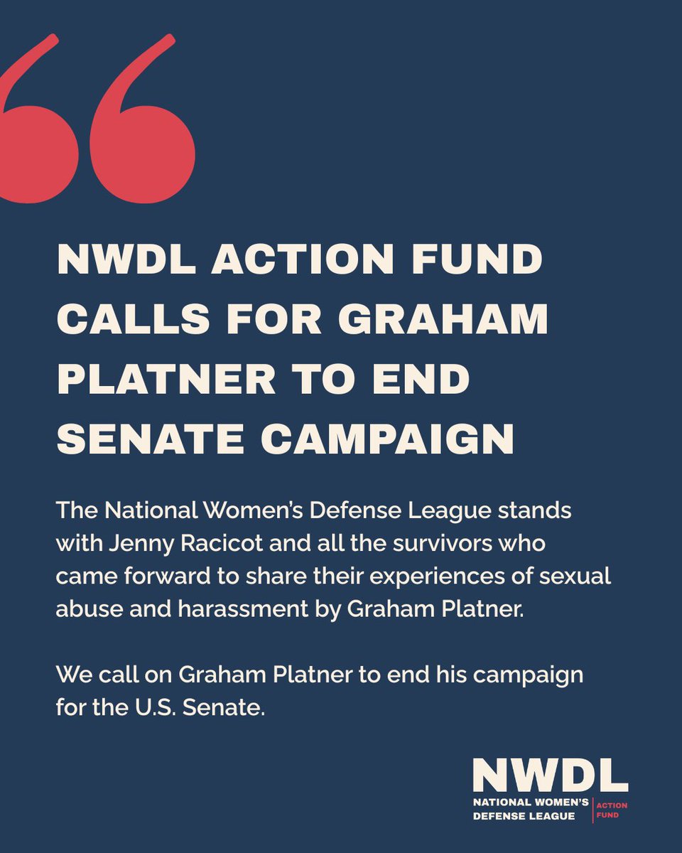 NWDefenseLeague's tweet photo. Today, we are calling on @grahamformaine to end his campaign for Senate. We stand with Jenny Racicot and all the survivors who came forward to share their stories. https://t.co/n8S8bek1us