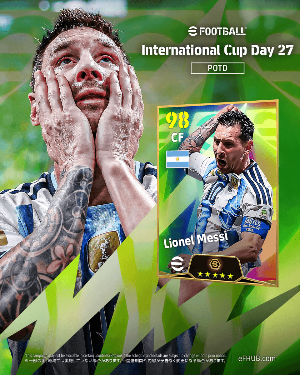 eFHUBx's tweet photo. [PREDICTIONS] LIONEL ANDRÉS MESSI CUCCITTINI 🇦🇷👽

⚽️🅰️ Lionel Messi shook off a penalty miss to deliver an assist, a goal, and the ultimate World Cup comeback.

#eFootball2026 | #eFHUB https://t.co/19K2MQjGdZ