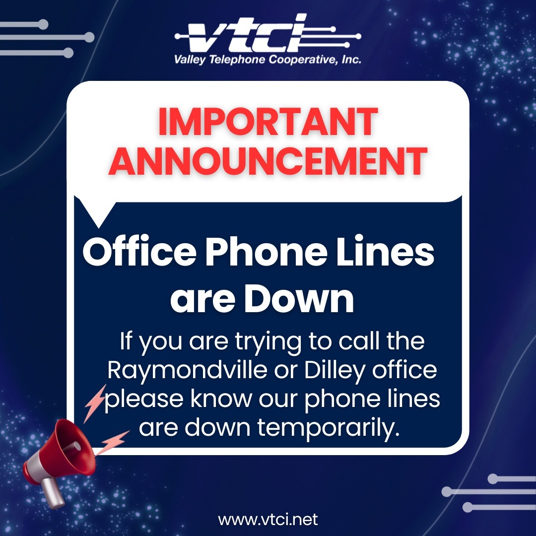 vtci52's tweet photo. Due to a circumstance out of our control in the Harlingen area, our phone lines are currently down. We're on it and working to resolve the issue as quickly as possible. Thank you for your patience and understanding. https://t.co/SyEJui6bQK