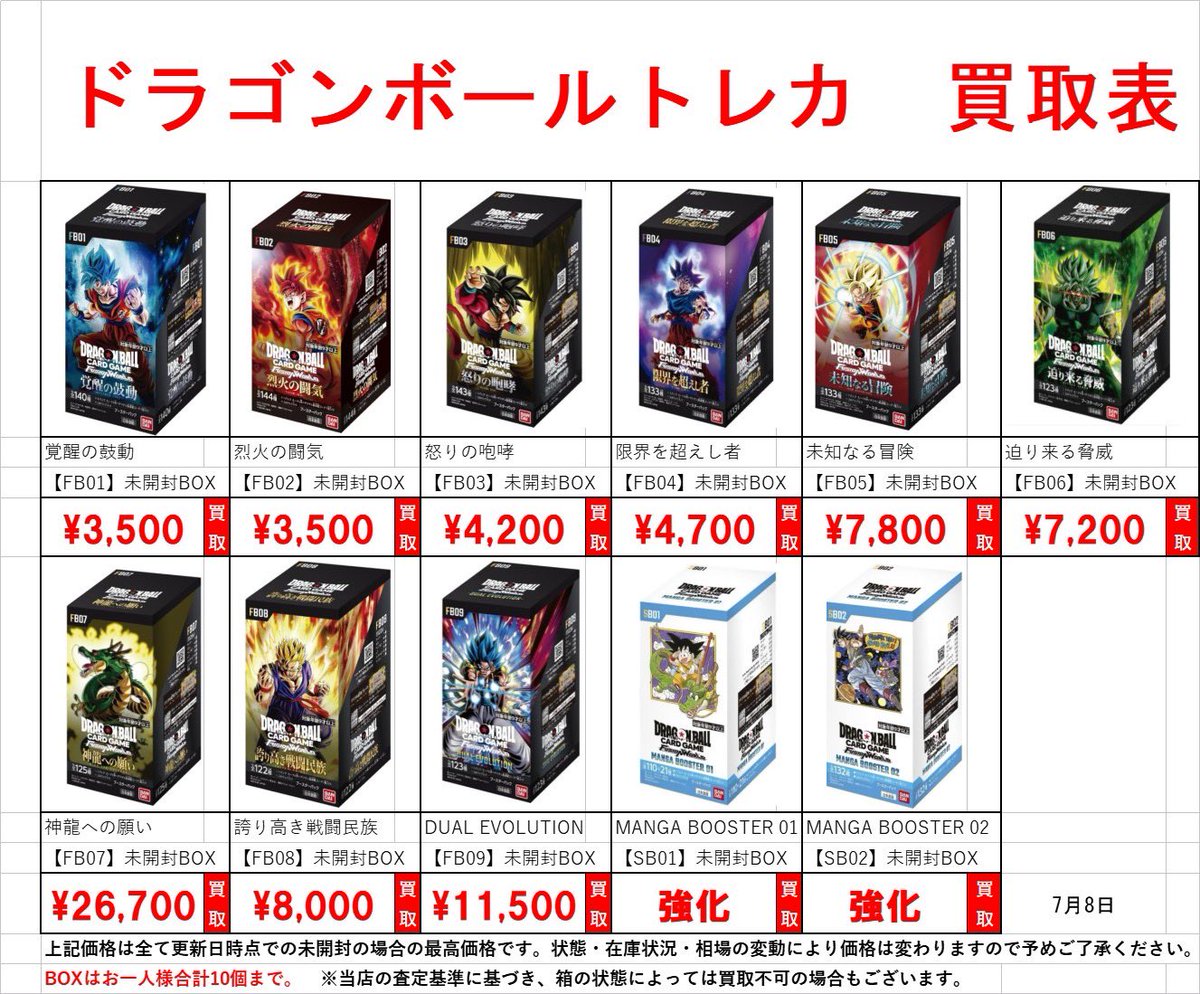 ワンピースカードゲーム ドラゴンボールカード 未開分BOX強化買取中