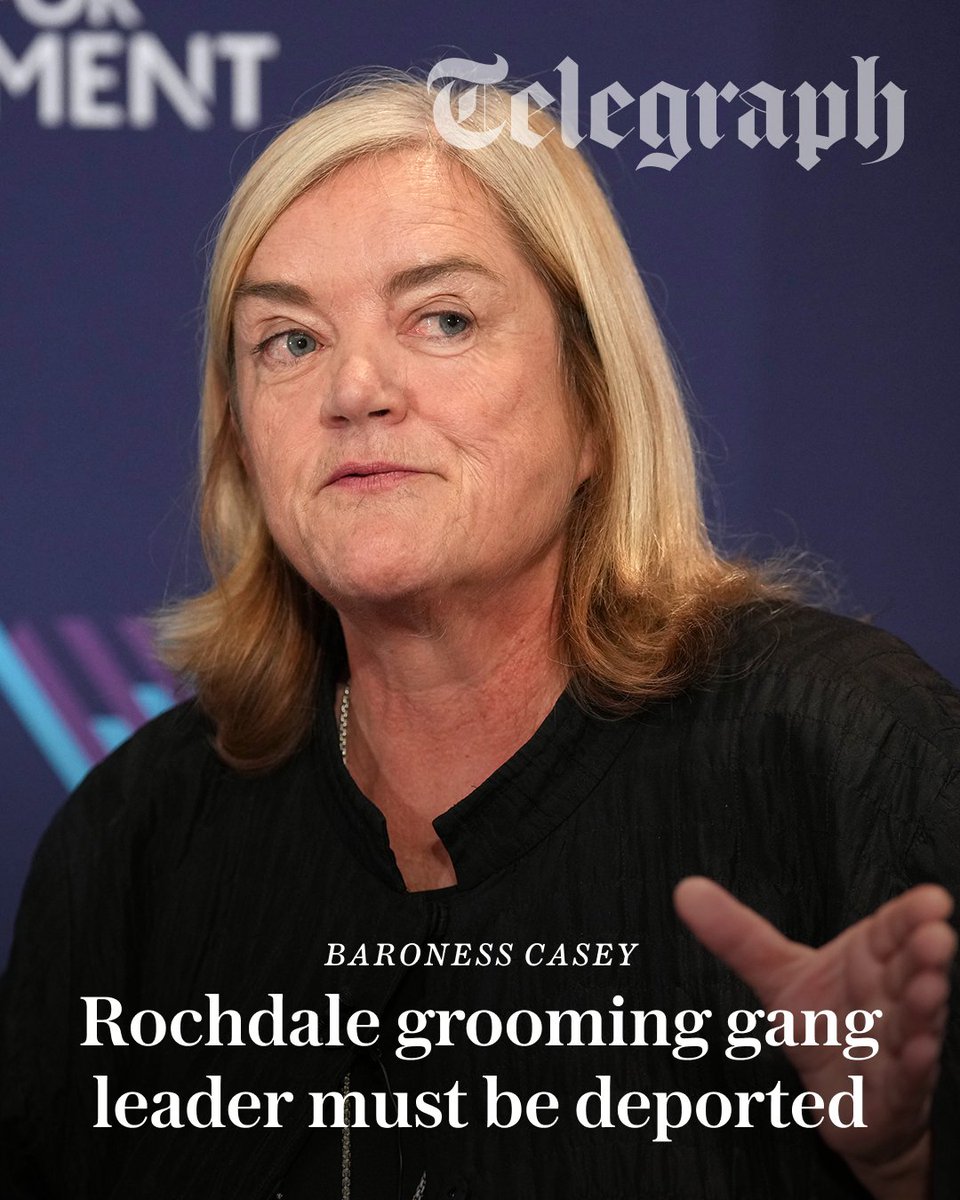 Telegraph's tweet photo. Ministers must do everything in their power to deport the Pakistan-born ringleader of a Rochdale grooming gang, Baroness Casey of Blackstock has demanded.

The removal of Shabir Ahmed, who was released last week after serving 14 years of a 22-year sentence for 30 child rape offences, needed to stand by the victims of ‘heinous crimes’ 👇
https://t.co/8d6JMOR1XJ