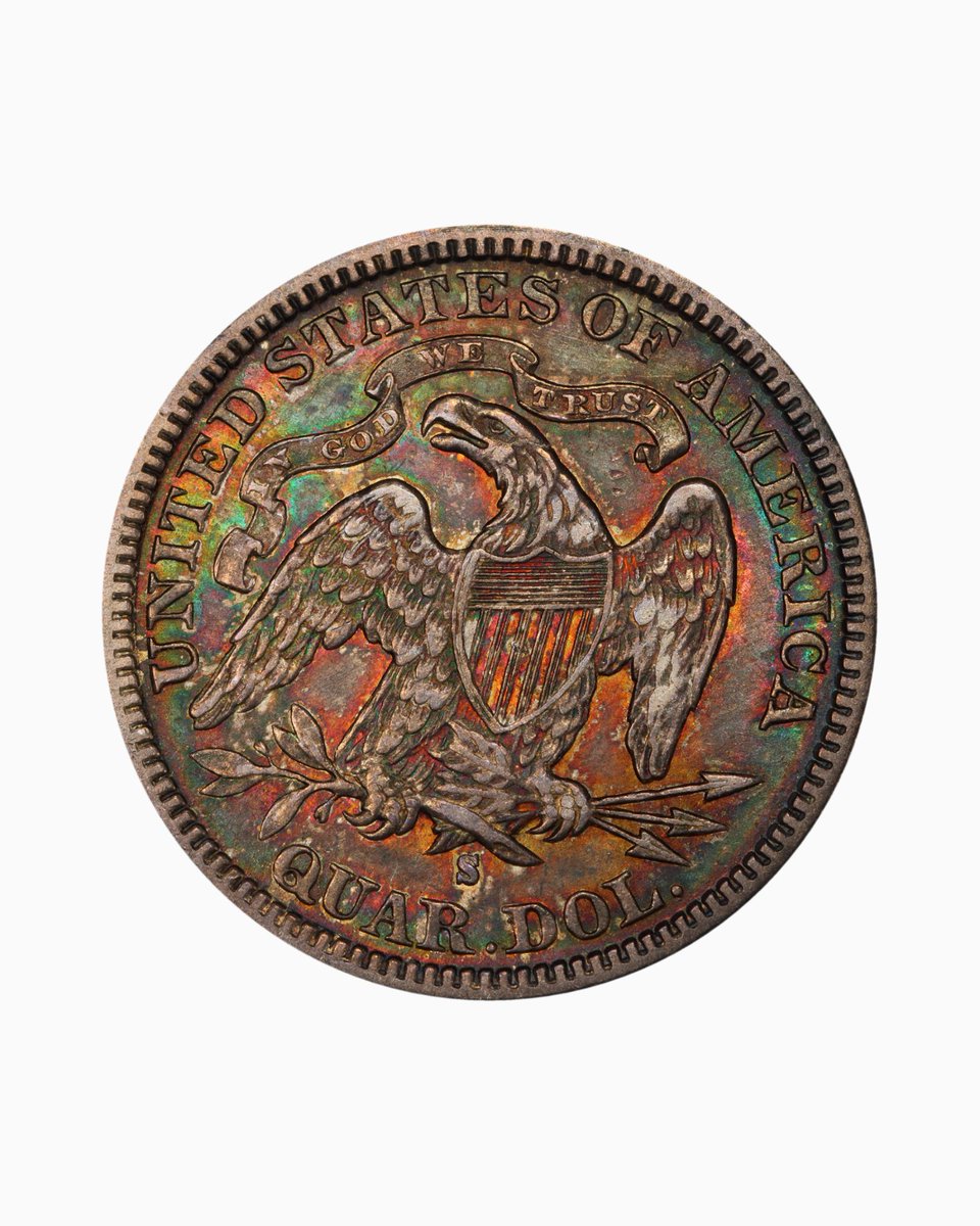 PCGScoin's tweet photo. While over two million 1891-S Liberty Seated Quarters were minted, few were set aside by collectors. Collecting by mintmark wasn’t common during the time. Today, PCGS has graded fewer than 200 Mint State examples.

This PCGS AU53 example shines, made for Toner Tuesday. https://t.co/rrdscagCpT