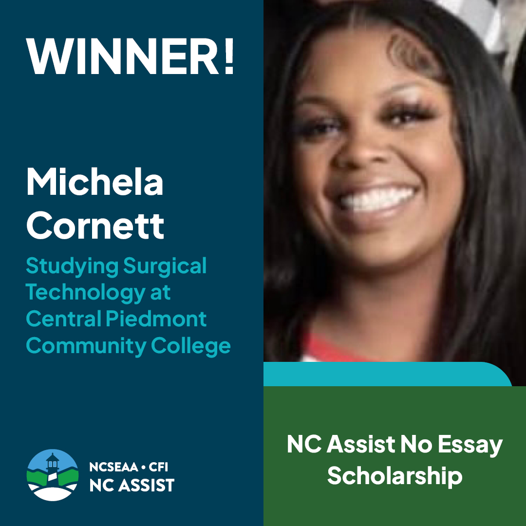 NCAssistLoans's tweet photo. Congrats to the next winner of the NC Assist No Essay Scholarship, Michela Cornett! The $1,000 #scholarship can help pay for tuition, books, &amp; tech needed to continue her education at @cpcc this fall. Go, Michela! 👏

#NCAssist #PayforCollege #NoEssayScholarship #CentralPiedmont https://t.co/eeYEuLPnqp