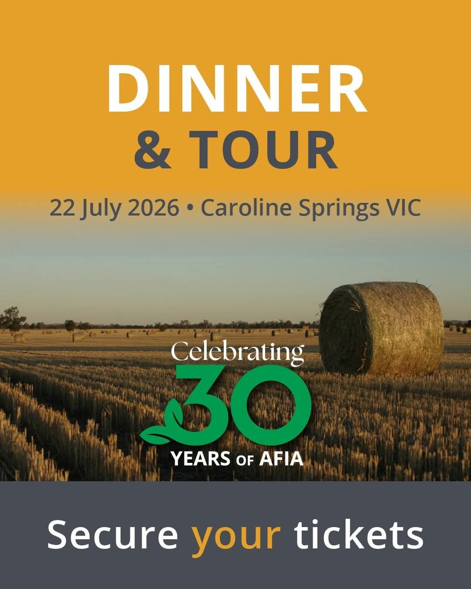 AusFodder's tweet photo. 🎉 Last chance! Tickets to our 30th Anniversary Dinner close Friday 10th July. Celebrate 30 years with us—great food, great company, and unforgettable stories. 🥂 Grab your seat now 👉 https://t.co/675gnNbE9g

#30thAnniversary #AnniversaryDinner #Agriculture #Fodder https://t.co/g8hbmis3m9