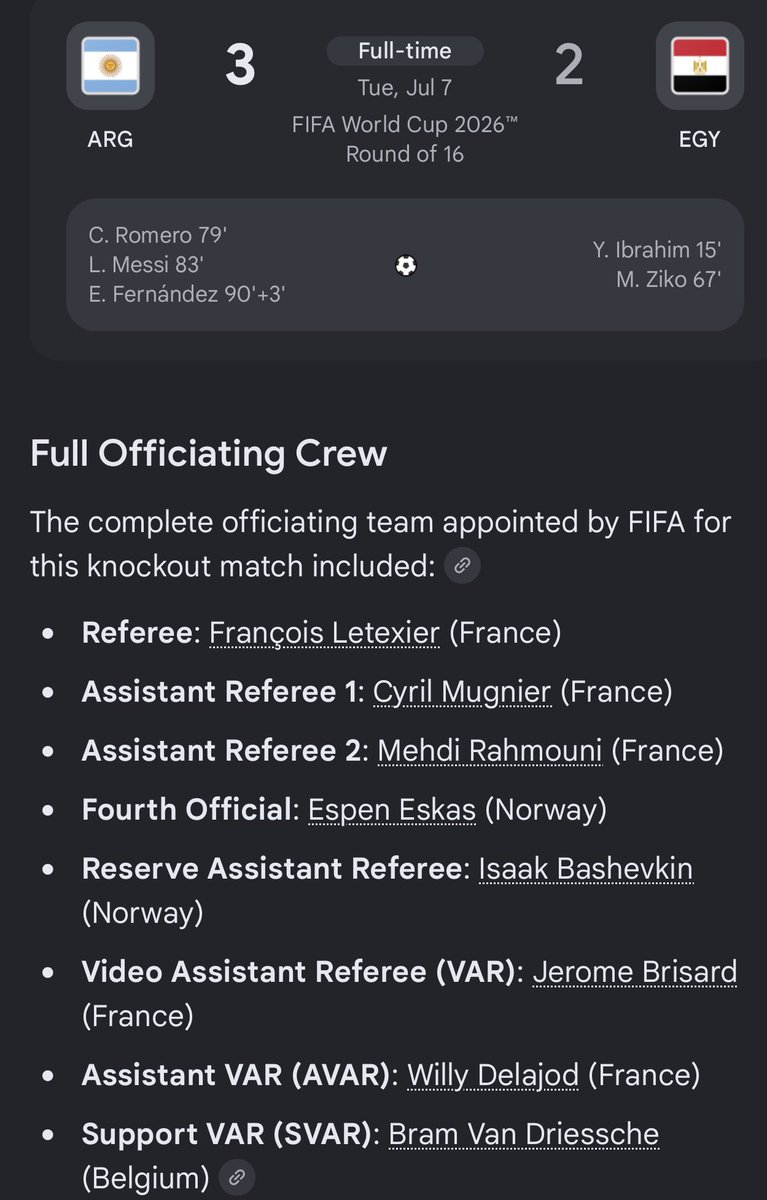 yonida21's tweet photo. @Adikastakes Please stop talking nonsense 5 France referees were assigned in the Argentina vs Egypt game https://t.co/T0VkUDYum0