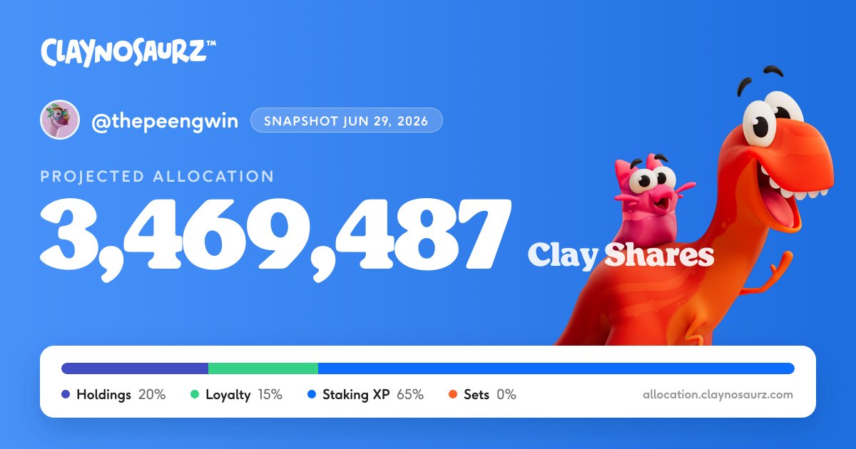 thepeengwin's tweet photo. Proud to be a @Claynosaurz Co-Owner. Already added 1 OG since snapshot and hoping to add the remaining 5 SOL Characters this summer. Once I have at least a basic Herd, then I will work on upgrading the Herds/Pods including Dactyl &amp; Rat. So excited for @HeebooOfficial! https://t.co/TFuOKTYZJZ