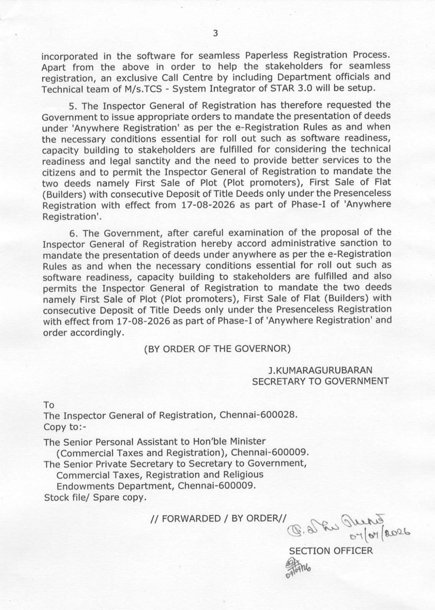 niranjsk22's tweet photo. Registration Department- Project STAR 3.0 Anywhere Registration -Phase-I - Mandating two deeds only through Presence-less Registration -
Administrative Sanction - Accorded - Orders - Issued
G.O (Ms) No.69 Dated: 07.07.2026 https://t.co/0YIGHvM0BJ