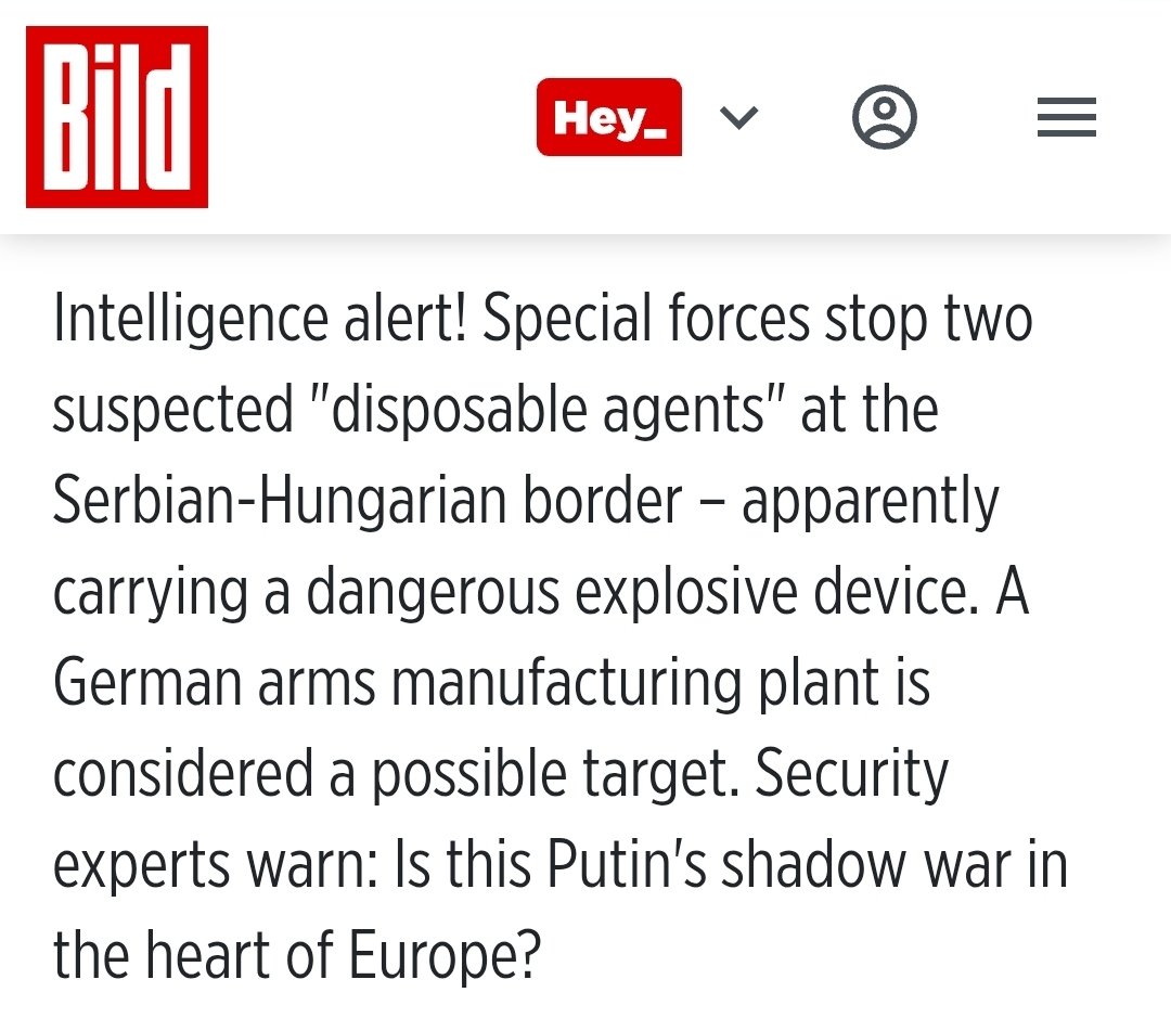 BohuslavskaKate's tweet photo. According to Bild, Russian nationals have been detained on the Serbia-Hungary border. They were allegedly planning blow up a German defense plant that provides aid to Ukraine. 

And this, dear Europeans, is why you need to stop issuing visas to Russians. https://t.co/9BUmpcyeZd