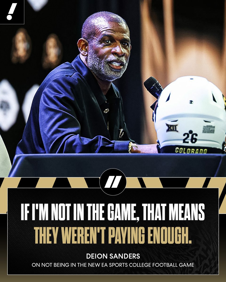 YahooSports's tweet photo. Coach Prime explains why he isn't in EA Sports College Football 27 🤑🎮 https://t.co/Odr69PU4sL