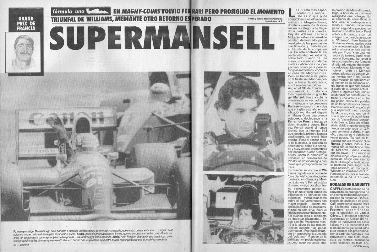 PatoG82's tweet photo. SUPERMANSELL 🦸

📓 Revista Corsa 🏁

#Formula1 #FormulaOne #NigelMansell #FranceGP #AlainProst #NigelMansell #RevistaCorsa https://t.co/HgmhAmLbdF