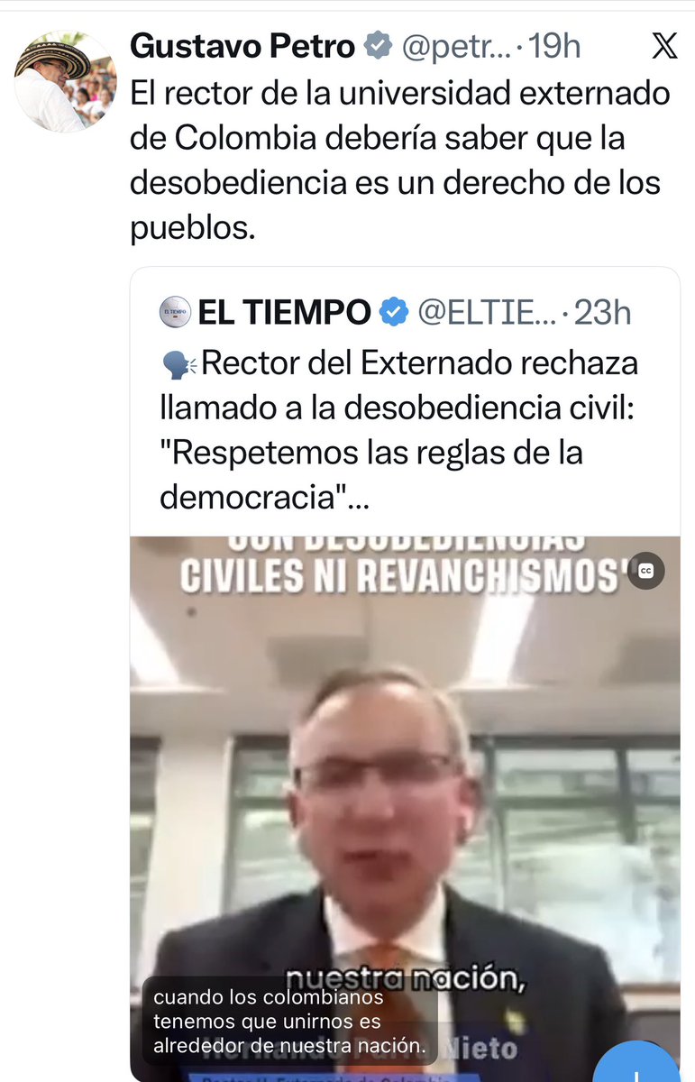 Pfrobledo's tweet photo. Le propongo al Rector de la Universidad Externado de Colombia Hernando Parra Nieto, que como externadistas hagamos  un acto de contrición y le pidamos perdón al país por haberle entregado al pais, en algún momento, un titulo profesional (economista) al antidemocrático presidente Gustavo Petro @petrogustavo @HernandoParraN @UExternado