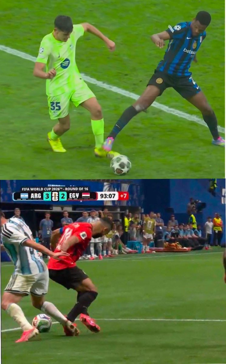 Davedurel123's tweet photo. En 2025, Dumfries bouscule Gerard Martín avant le but d’Acerbi : vous avez applaudi.

Aujourd’hui, Molina touche le ballon avant un léger contact avec Salah : vous criez au scandale.

Deux actions comparables, deux réactions opposées. L’émotion guide vos avis, pas la logique. https://t.co/RGDu21FZmg