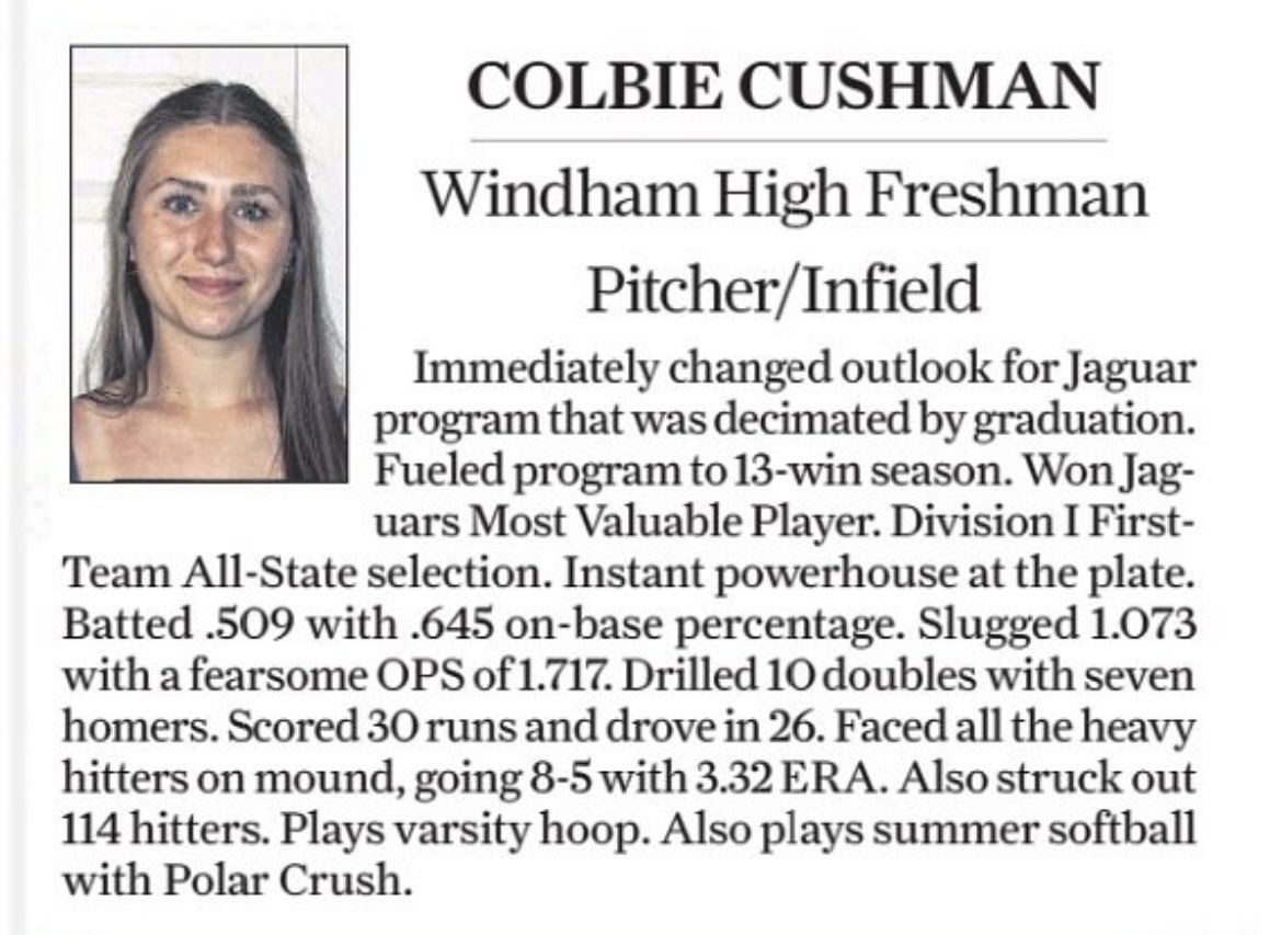 colbiecush09's tweet photo. Grateful to be named an Eagle-Tribune all star among many talented players! Thank you for the recognition! @PolarCrush @CoachWhitSB https://t.co/XFlAmFsJnt