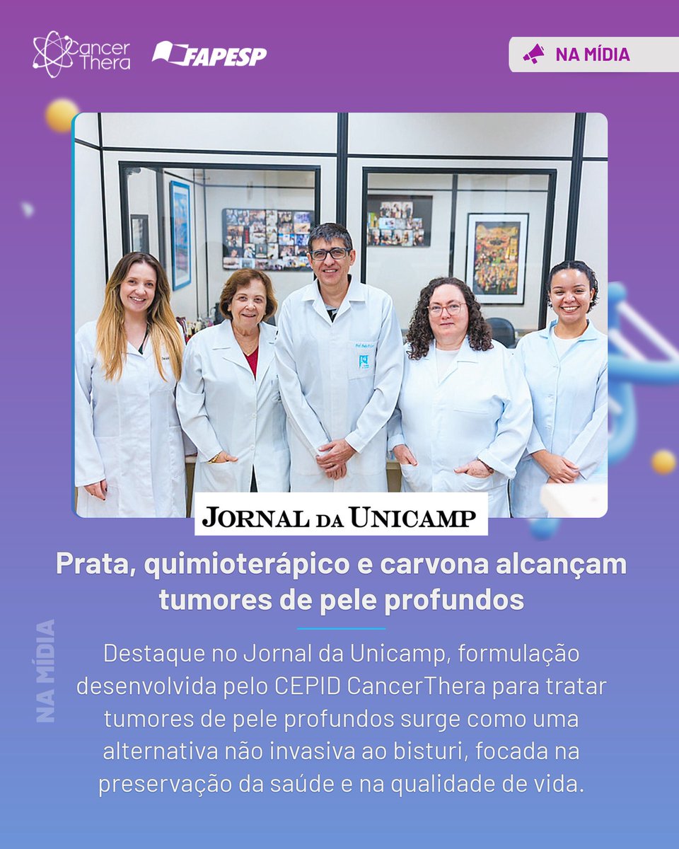 CEPID_CThera's tweet photo. Pesquisadores do CEPID CancerThera, da Unicamp, desenvolveram uma formulação inovadora que promete transformar o tratamento de cânceres de pele avançados. https://t.co/27eJLGFGQh