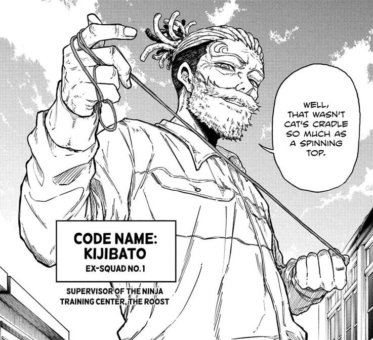 TheStarly01's tweet photo. Kijibato is revealed to be Yodaka's "master" and supervisor of The Roost. Considering The Roost is basically ninja school, I'd imagine he's worked as an instructor for many ninjas.
I don't think he made Yodaka as strong as he is, but he played a key role in guiding him. https://t.co/cUUhAhrMAM