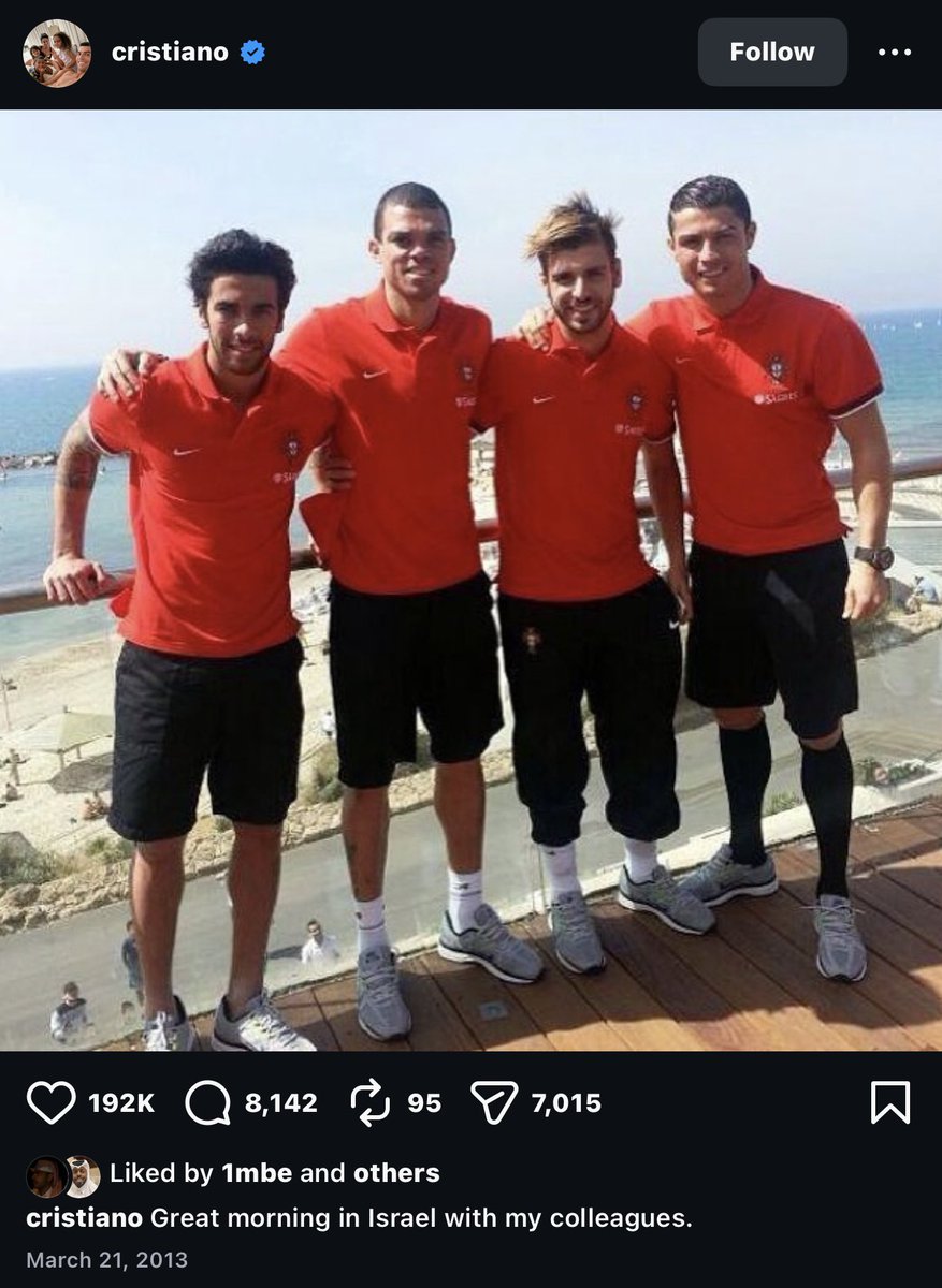 3ev's tweet photo. مدعين العروبه والاسلام هنا رونالدو سمى فلسطين المحتله باسم الكيان الصهيوني وكتب 👇🏽

“صباح جميل في إسرائيل مع زملائي." https://t.co/HSVzLSPOyX