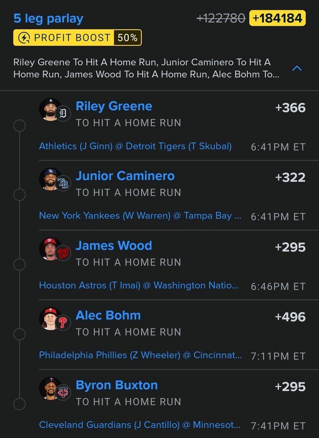 USAF090omdk's tweet photo. 5-Leg HR Parlay. 🚀🔥🎯
All gas, no brakes.
If this cashes, we're making history. 💰⚾
I don't ask for much… just 5 home runs. 😭⚾
Let's ride! 🍀💸
Who ruins the ticket? 👀
➡️TAP LINK🔗 IN BIO TO LOCK IN🔐❤️
#MLB #SportsBetting #BaseballPicks #GamblingTwitter #LockOfTheDay https://t.co/k05n0HRFJE