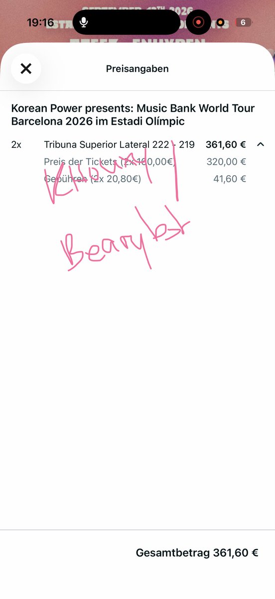 khouxyy's tweet photo. Selling 2x Music Bank Barcelona tickets!!!

🌸 Lateral Superior 221 Row 22 Seat 25
🌸 Lateral Superior 221 Row 22 Seat 23

💞 Selling for original price. 160€ each, I won’t charge fees.
💞 Paypal g&amp;s &amp; Wise &amp; German Bank Transfer
 See all slides!!! https://t.co/5eOT382E8W