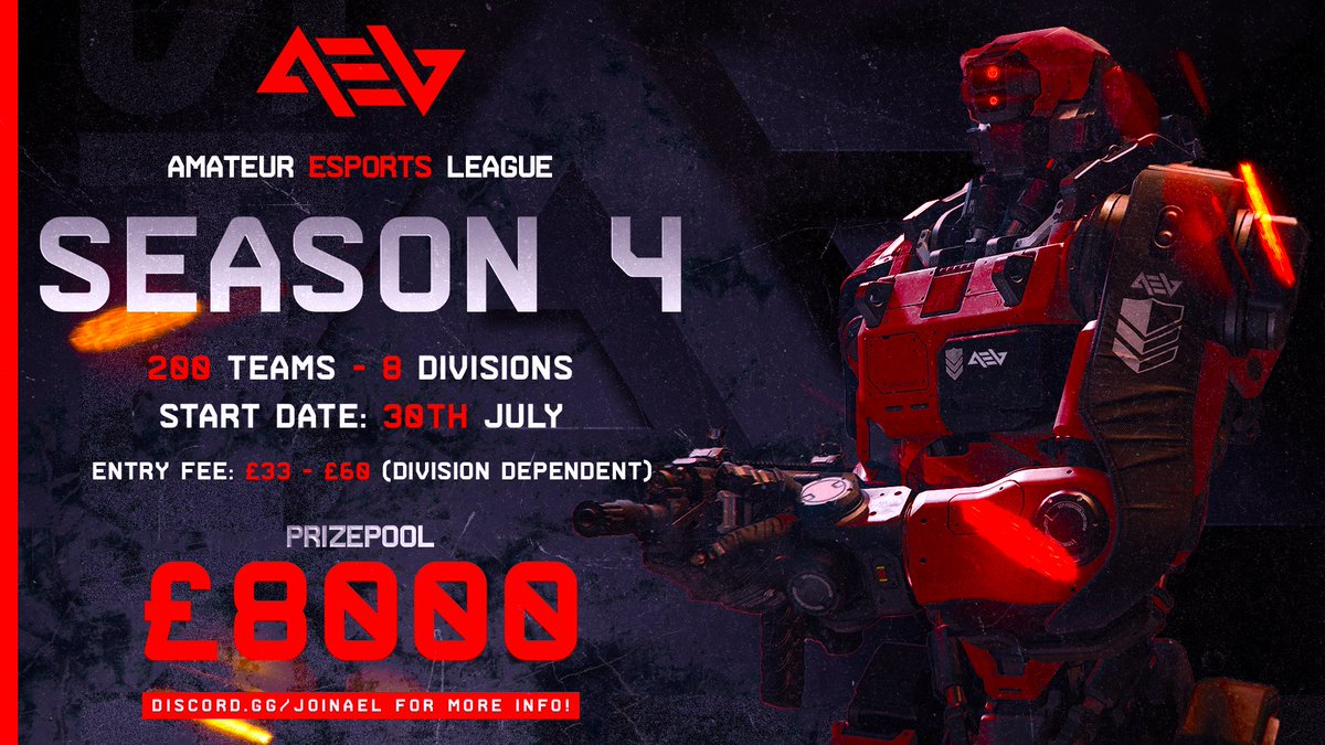 AMeLeague's tweet photo. - AEL BO7 Season 4 -

💰Prize Pool: £8000
📅Start Date: 30th July

Join our discord: https://t.co/fj5eT11nMH
Sign up here: https://t.co/KXgCXVxG0d