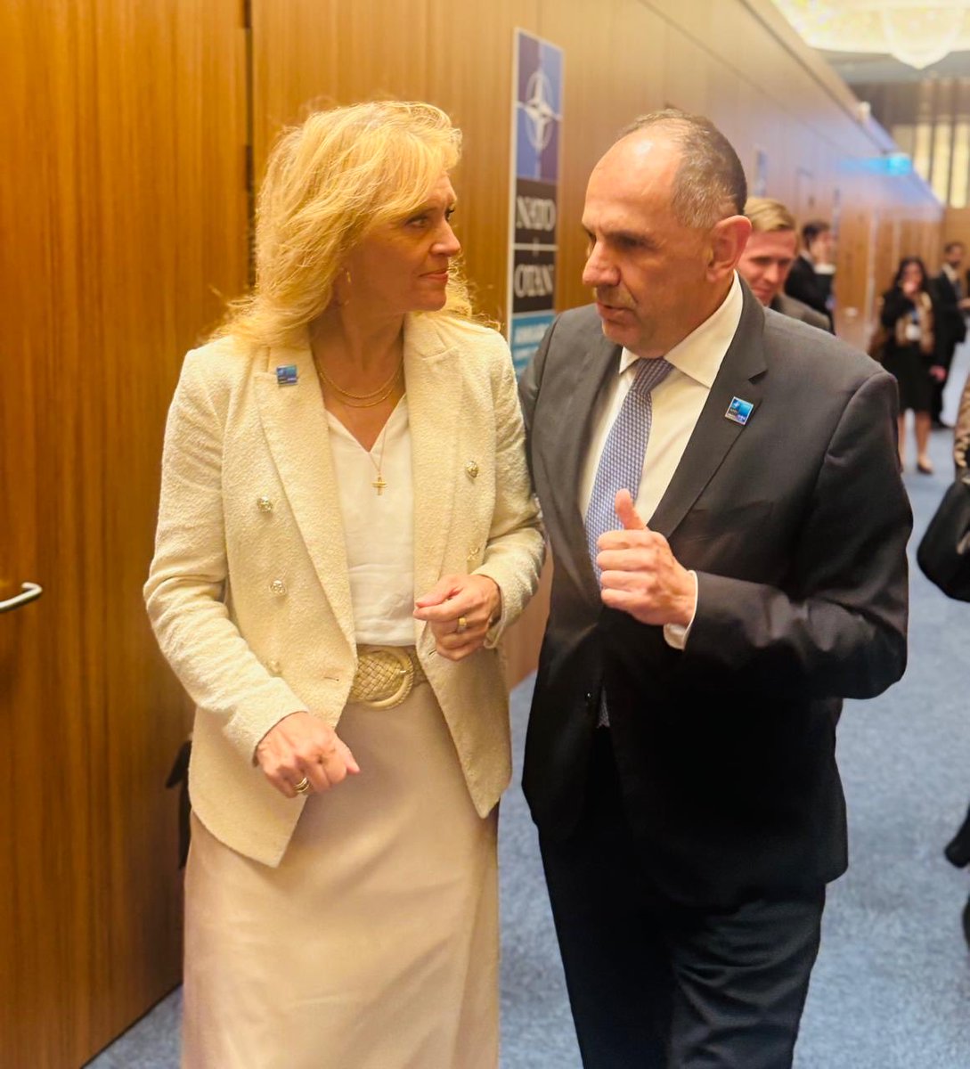 GreeceMFA's tweet photo. FM George Gerapetritis met w/ #Iceland FM Þorgerður Katrín Gunnarsdóttir @thorgkatrin on the sidelines of #NATOSummit. They discussed geopolitical developments, transatlantic relations, enhancing 🇬🇷🇮🇸 cooperation, and further advancing EU-Iceland relations. https://t.co/hsPSrJZOFI